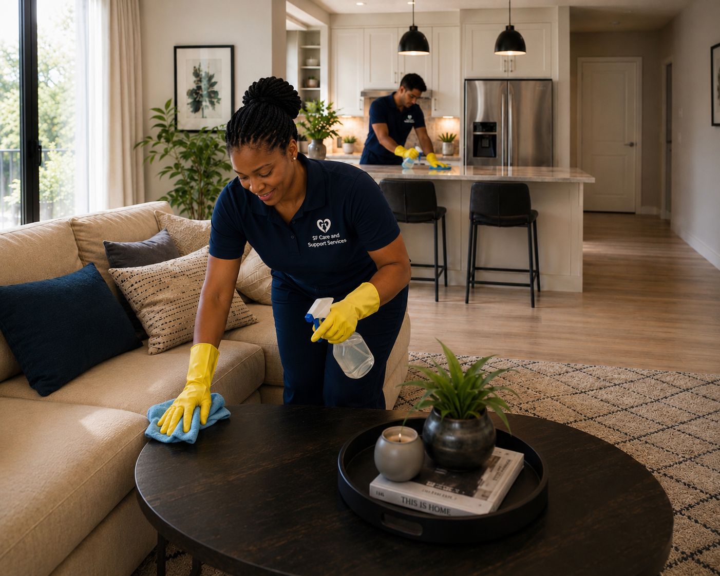 Domestic cleaning team at work