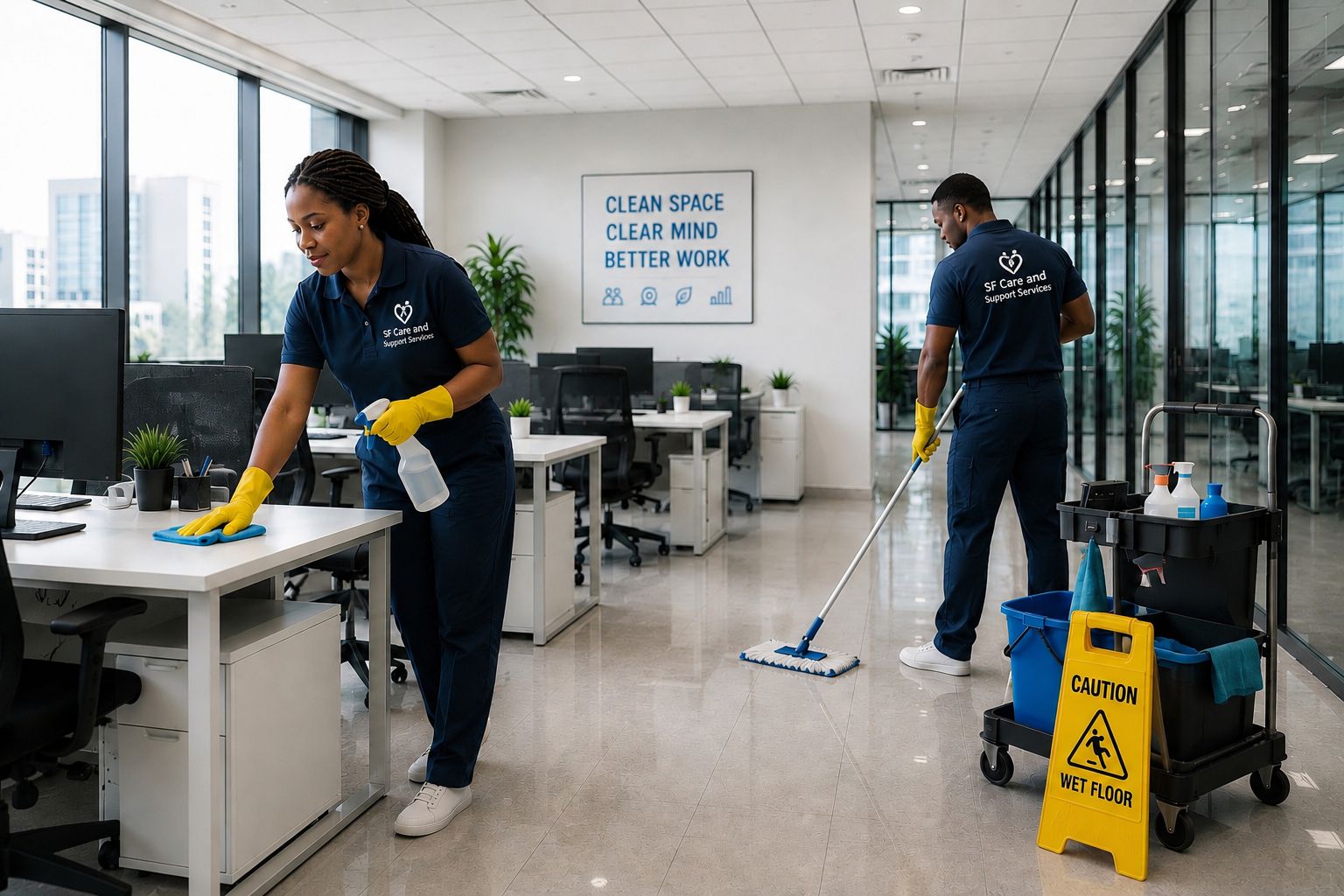 Commercial cleaning in an office